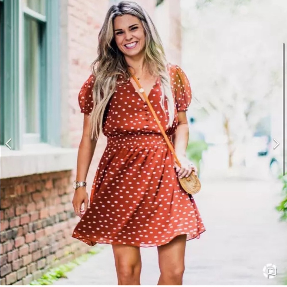 NWT Madewell Smocked Waist Mini Dress Inkspot Dots Brown Polka Dot Pinup Small - Picture 2 of 16